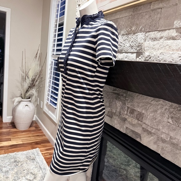 Tory Burch Navy Stripe Knit Dress Ruffle Collar Size small Breton Style - Picture 4 of 9